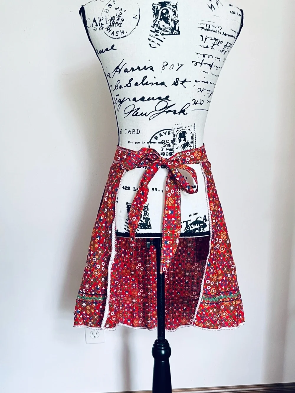 Vintage Handcrafted Polish Red Floral Apron